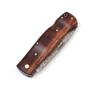 Handmade Damascus Folding Knives with Smooth Wooden Handle Patterned <b>Steel</b> Blade Compact Pocket Design for <b>Outdoor</b> Hunting - Product Image 2