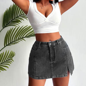 Falda Cargo Vaquera Personalizada con Múltiples Bolsillos para Mujer, con Abertura Lateral, Material Duradero, Faldas de Algodón para Mujer, Más Vendida - Product Image 3