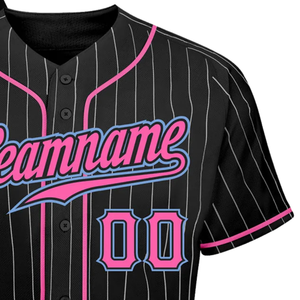 Maillot de baseball rayé noir et blanc rose et bleu clair pour homme, boutonné, uniforme d'équipe, respirant, léger, sportif - Product Image 4