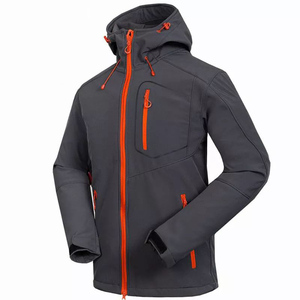 Veste polaire à capuche pour homme, coupe-vent, fermeture éclair, style sportif, manteau d'hiver pour l'extérieur, noir avec bordure orange, coupe classique - Product Image 4