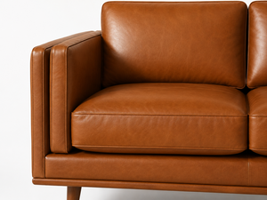 Canapé en cuir camel de luxe, style mid-century modern, pour décoration de salon contemporain, canapé deux places en cuir véritable - Product Image 3