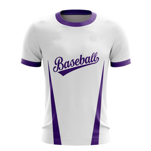 T-shirt de baseball blanc pour homme avec bordure violette et motif lettres, manches courtes, coupe classique, style sportif, col rond, tissu tricoté - Product Image 3