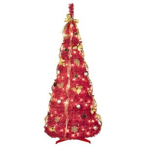 Albero di Natale Rosso 6 Piedi con 150 Luci LED Bianco Caldo, 4 Nastri, Fiocchi, Fiori, Fiocchi di Neve e Decorazioni in Pino - Product Image 2