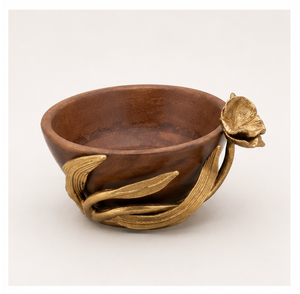 Elegante Tazón de Servir de Madera de Mango Hecho a Mano con Detalles Florales de Metal Dorado Antiguo, Centro de Mesa y Tazón Decorativo - Product Image 3