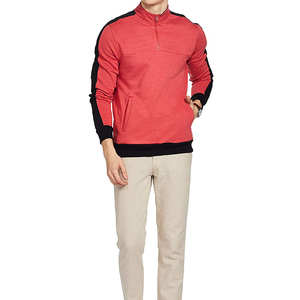 <b>Men's</b> <b>Red</b> Quarter Zip <b>Sweatshirt</b> Regular Fit Knitted Polyester Casual Solid Color Stand Collar Autumn Wear - Product Image 1