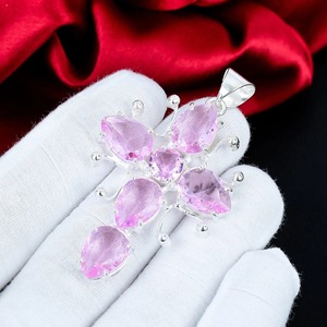 Colgante de cruz bohemia hecho a mano con circonita rosa en engaste de bisel de plata de ley 925, joyería para mujer, regalos de amor y boda - Product Image 2