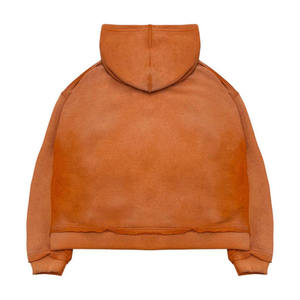 Nouveau design, sweat à capuche épais 100 % coton, effet vintage délavé, personnalisé, effet usé soleil, zippé, pour homme - Product Image 2