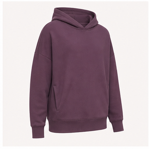 เสื้อฮู้ดดี้ทรงโอเวอร์ไซส์ผ้าโมดอลคอตตอนเทอร์รี่แบบไม่มีเชือกผูก รุ่น MHOOD-0024 สีพลัมแบบด้าน  สำหรับผู้ชาย  กระเป๋าข้าง  ปรับแต่งได้ - Product Image 4