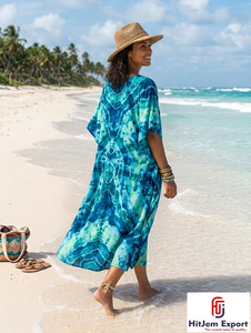 Women Beach <b>Kaftan</b> Cover Up Printed Loose Fit <b>Summer</b> Dress Silk Cotton Rayon Polyester Custom Manufacturing Bulk Supply - Product Image 5