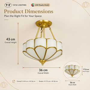 Plafonnier semi-encastré vintage Lotus avec verre opale givré et cadre métallique, trois douilles E27 pour salle à manger - Product Image 3