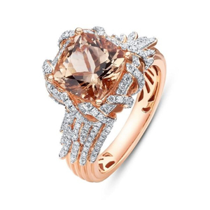 Rose <b>Gold</b> Morganite <b>Cocktail</b> <b>Ring</b> With Pave Diamond Flower Design Luxury Women Engagement <b>Ring</b> - Product Image 1