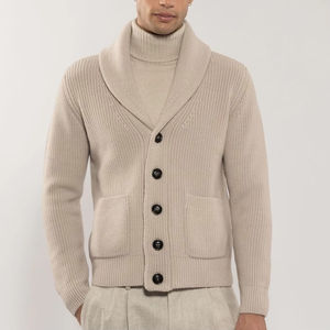 <b>Cardigan</b> Lapel <b>Long</b> Sleeve Knitted Sweater <b>Men's</b> Autumn Solid Color Button Closure Regular Fit Full Sleeve - Product Image 4