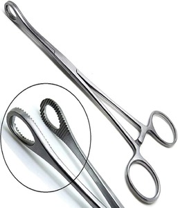 Pinces à éponges 9,5 po à mâchoires ovales dentelées en acier inoxydable allemand, instrument chirurgical manuel, classe II CE - Product Image 1