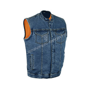 <b>Denim</b> Biker Vest Blue Acid Washed Wholesale Top Quality Motorcycle Fashion Vest <b>Jacket</b> Biker Motorcycle Vest With Multi Pockets - Product Image 1