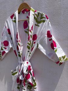 ชุดกิโมโนผ้าฝ้ายลายดอกสีขาว ชุดนอนฤดูร้อนน้ำหนักเบา - Product Image 3