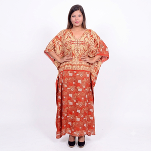 Robe longue kaftan en soie vintage pour femmes, confortable et douce pour la peau, élégante, col en V, idéale pour les stations balnéaires estivales - Product Image 1