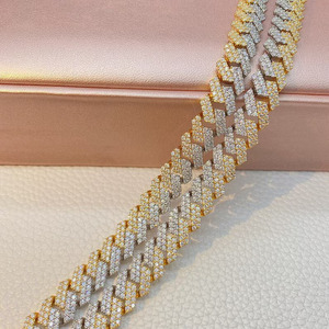 Zinc Alloy Hip Hop Miami Cuban Link Chain Necklace with Diamond Fully Iced Out <b>Silver</b> & 14K Gold Plated Unisex Jewelry - Product Image 2