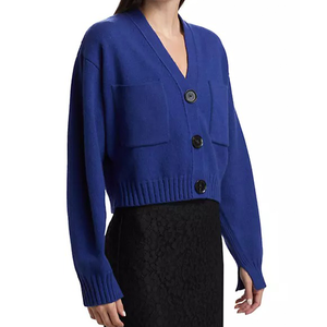Cárdigan de lana/acrílico para mujer, estilo casual, cuello en V, holgado, suave, cálido, con botones, tejido acanalado, para invierno - Product Image 3