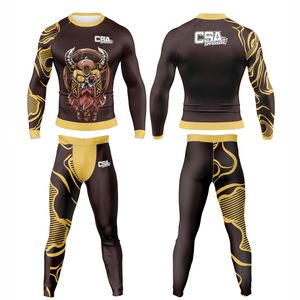Ensemble de rashguards pour hommes imprimés par transfert thermique, design personnalisé et élégant, vente en gros directe d'usine, vêtements de compression respirants pour hommes - Product Image 1