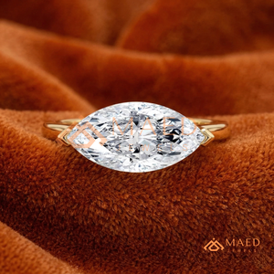 Yellow Gold Over <b>Silver</b> Marquise Cut <b>Ring</b> – Contemporary East-West Anniversary <b>Solitaire</b> Classic Gold Horizontal Marquise Solita - Product Image 1