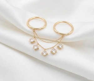 Geometric Gold Plated <b>925</b> <b>Silver</b> <b>Ring</b> Set With Princess Cut Crystal Rhinestones Bezel Setting Minimalist Unisex Everyday Wear - Product Image 4