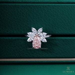 Pink Pear Cut Lab Grown Diamond <b>Tiara</b> <b>Crown</b> Engagement Ring 18K White Gold Marquise Diamond Lotus Flower Bridal Ring for Women - Product Image 2