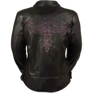 Chaqueta de Motociclismo para Mujer en Cuero Negro y Morado con Bordado de Fénix, Ropa Deportiva, Ropa de Automovilismo - Product Image 5