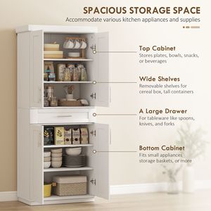 Armoire de cuisine autoportante en bois massif avec structure en acier et métal, étagères blanches réglables - Product Image 4