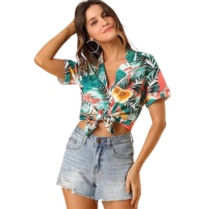 Camisas Hawaianas con Botones para Mujer, Manga Larga, Estampado Floral Tropical, Ecológicas, Estilo Y2K, Blusa Dulce de Verano con Cuello en V, Túnica - Product Image 2