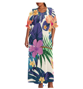 New Arrival Micronesia Mumu Maxi <b>Dress</b> Polynesian Hawaii Floral Print <b>Strapless</b> Ruffle Sleeve Plus Size Women - Product Image 4
