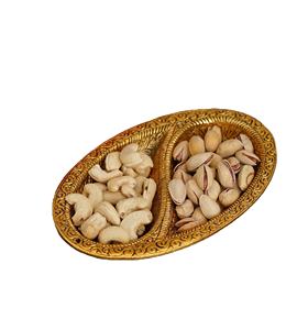 Nouvelle arrivée disponible au prix le plus bas Plateau de service en métal ovale à 2 compartiments au design antique pour les maisons, les hôtels et les restaurants - Product Image 1