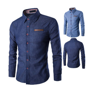 <b>Chambray</b> Style <b>Shirts</b> Denim Look Long Sleeve Fashion Button Front Polyester Cotton Custom Apparel OEM Manufacturer Casual <b>Shirts</b> - Product Image 1