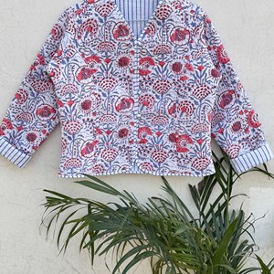 Veste matelassée pour femme à manches longues, imprimé floral, en coton, vêtement d'extérieur de printemps, longueur normale, tissu tissé, style pull - Product Image 5