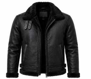 Veste en cuir véritable marron pour homme, col rabattu, fermeture éclair, doublure en fourrure sherpa, manteau d'hiver - Product Image 5