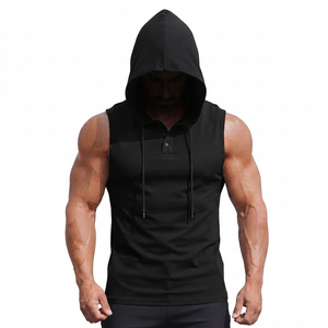 Sudadera con Capucha Lisa y Elegante, Tejida, con Bolsillo y Diseño de Botones, Transpirable, 100% Algodón de Calidad Superior, para Gimnasio, Verano, Hombre, Nueva - Product Image 2