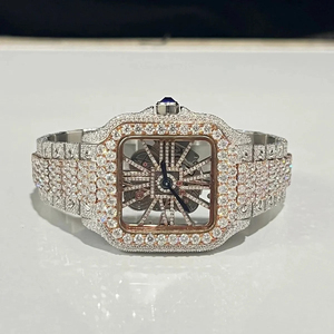 Montre de luxe en acier inoxydable plaqué or rose, entièrement sertie de diamants Moissanite VVS, mouvement automatique numérique, style Hip Hop - Product Image 1