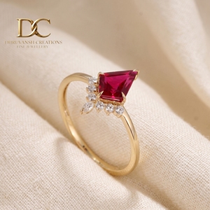 Bague en or massif 14 carats avec diamant de laboratoire taille ronde en forme d'aile de cerf et rubis sang de pigeon, bague de fiançailles, bijoux de mariage de luxe - Product Image 2