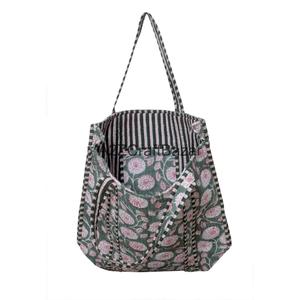 Women's Large Cotton Quilted Beach Tote <b>Bag</b> Sustainable Sturdy Long Handles Bohemian Style Fashionable Grocery Shopping - Product Image 3