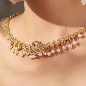 Vintage 18K Gold Plated Pearl Choker Necklace with Link Chain - Product Image 3