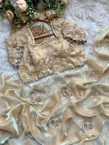 ชุดส่าหรีผ้าไหมซาตินงานฝีมือสวยงามทันสมัยสไตล์อินเดีย พร้อมเสื้อส่าหรีสุดหรู ดีไซน์พิเศษ  แบบดั้งเดิม  ทันสมัยตามเทรนด์ล่าสุด - Product Image 3