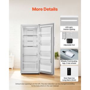Congelatore Verticale Convertibile No-Frost da 14 Cu.Ft con Pannello di Controllo Temperatura, Allarme Apertura Porta Regolabile e Funzione di Regolazione Allarme - Product Image 5
