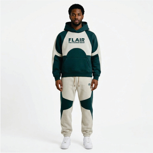 Ensemble de survêtement vert et crème pour homme – Sweat à capuche et pantalon de jogging - Product Image 6