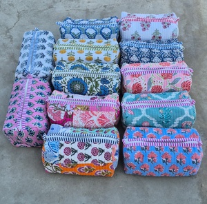 Indian Quilted Cotton Eco-Friendly Reusable Hand Block Print Floral Zipper Closure Lightweight Foldable Waterproof Large <b>Case</b> - Product Image 5