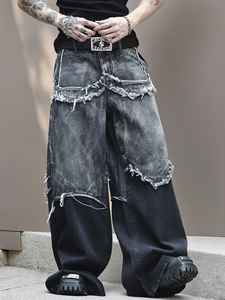 กางเกงยีนส์ผู้ชายสั่งทำขายส่ง ตัดต่อสองสี ล้างแบบวินเทจ เป็นมิตรกับสิ่งแวดล้อม เอวกลาง ทรงขากว้าง สไตล์ไฮสตรีท 100% - Product Image 4