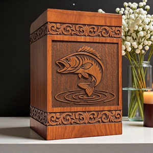 Urna Funeraria de Madera Grabada: Recuerdo Conmemorativo de Pescador Hecho a Mano por AYAANS - Product Image 2