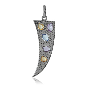 Collar con Colgante de Diseño en Plata 925 Oxidada con Diamantes Naturales y Múltiples Gemas de Zafiro, Joyería Fina al por Mayor - Product Image 3