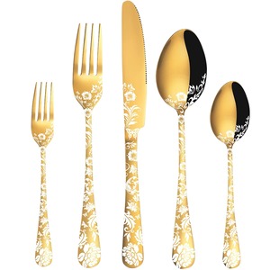 Elegant Flatware Set Gold Tone <b>Plastic</b> Handle Dishwasher Safe Wedding Cutlery Metal Utensils High <b>Mirror</b> Polish - Product Image 2