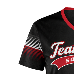 Maillot de softball à sublimation intégrale, dégradé noir-rouge, col en V, uniforme d'équipe personnalisé avec numéro au dos, coupe athlétique - Product Image 5