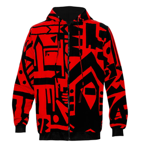 Sweat à capuche réversible à motif géométrique tendance, lavable en machine, personnalisable par sublimation, fermeture éclair intégrale, tissu double couche - Product Image 1