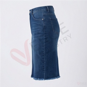 Women's Mid Waist Blue Denim Pencil <b>Skirt</b> <b>Knee</b> <b>Length</b> Washed Solid Casual A Line <b>Skirt</b> - Product Image 3